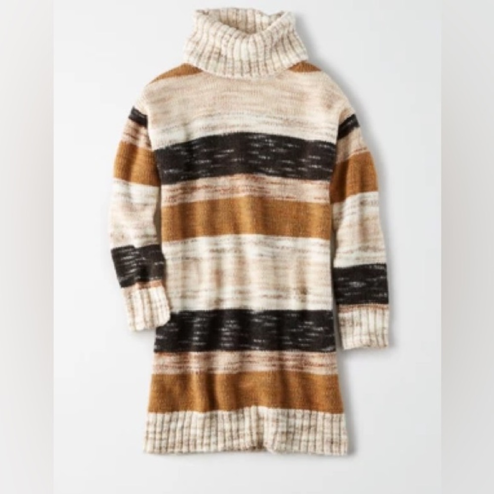 American Eagle Striped Turtleneck Sweater Dress